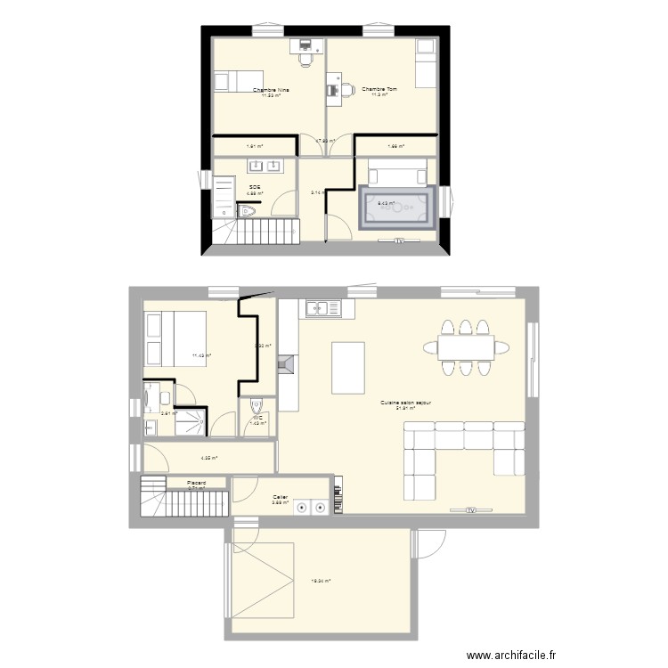 Maison etage 3 chambres. Plan de 0 pièce et 0 m2
