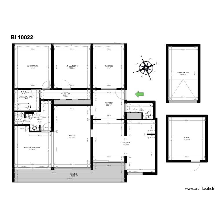 BI 10022. Plan de 17 pièces et 169 m2