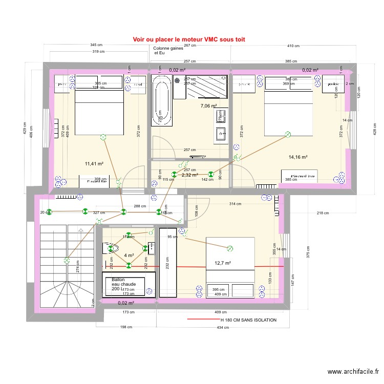 LEROUX LA BAULE R+1 sdb . Plan de 9 pièces et 52 m2