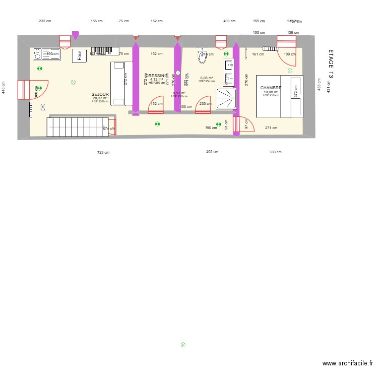 plan étage t3. Plan de 4 pièces et 40 m2