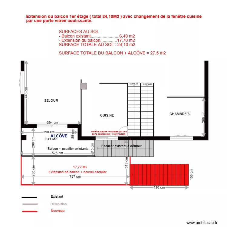 Extension balcon 1er étage. Plan de Extension balcon 1er étage. Plan de