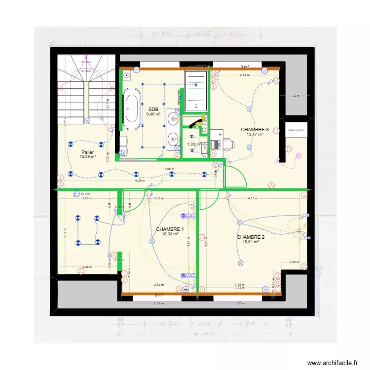 Etage 1 - Projet ELECTRIQUE V3. Plan de 10 Pièces et 82 m² Etage 1 - Projet ELECTRIQUE V3. Plan de 10 Pièces et 82 m²
