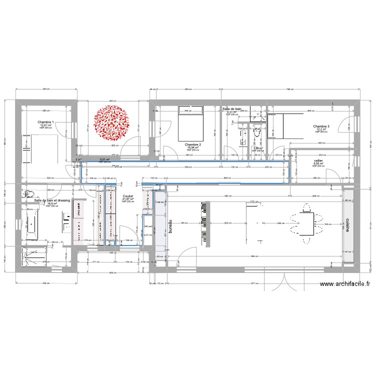 PLAN7juilletBIS-JUIN-changement SDB2 -139m2. Plan de 12 pièces et 90 m2