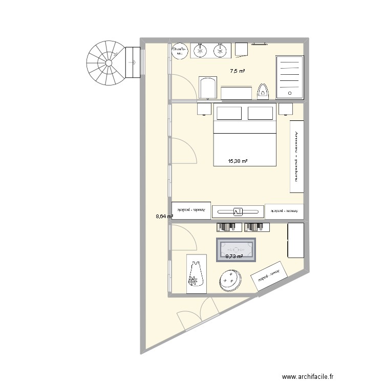 extension. Plan de 4 pièces et 40 m2
