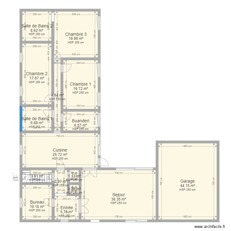 Projet TILKIN. Plan de 16 pièces et 212 m2