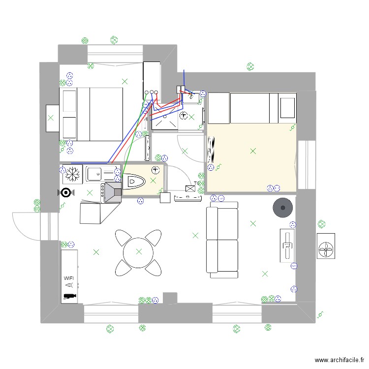 rez de chaussee DEFINITIF sans côtes sans cablage sans écoulements. Plan de 2 pièces et 9 m2