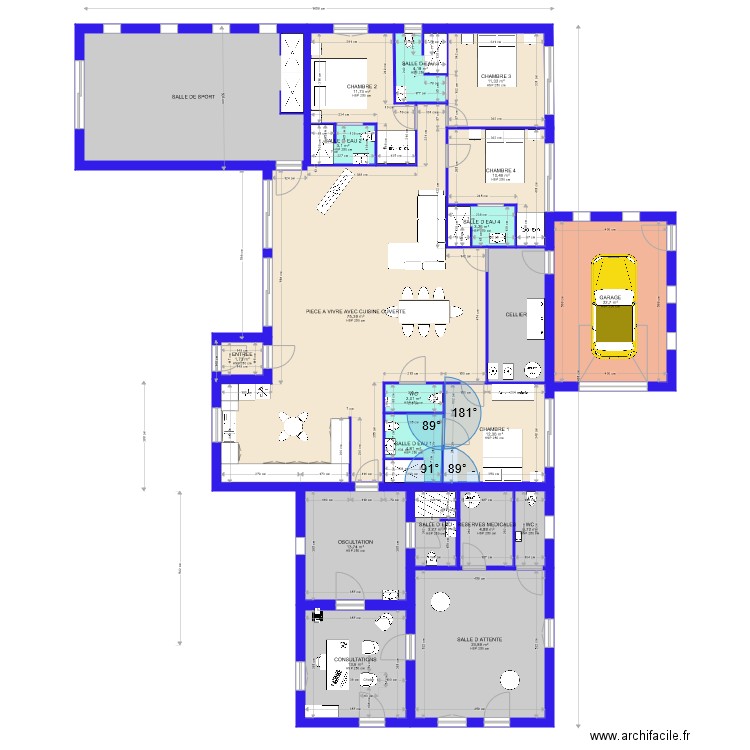 docteur 23. Plan de 20 pièces et 270 m2