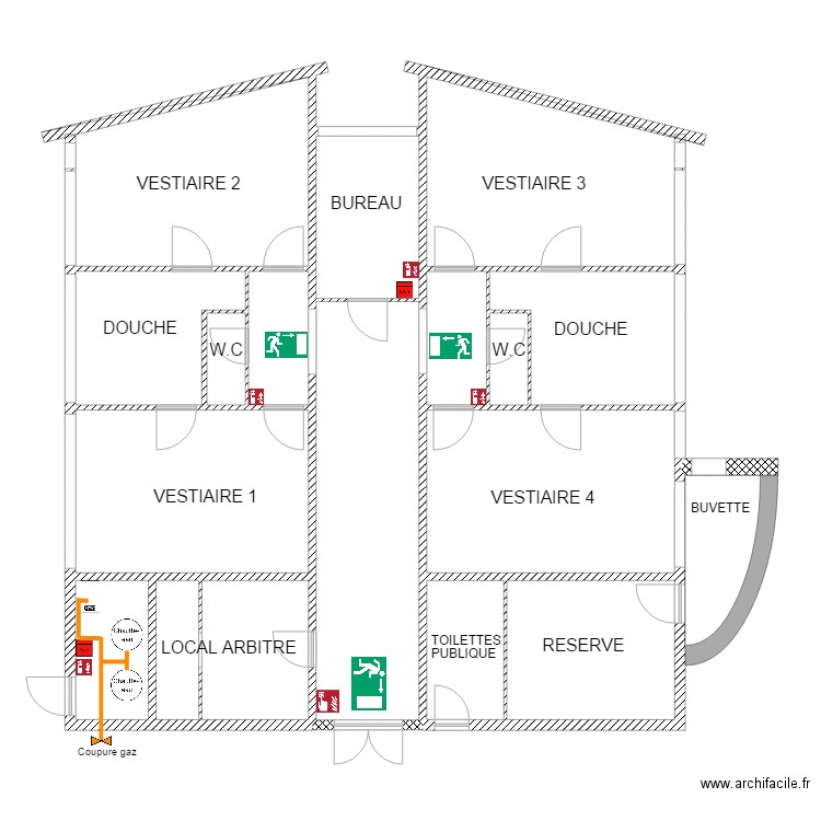 VESTIAIRES DOUCHES. Plan de 0 pièce et 0 m2