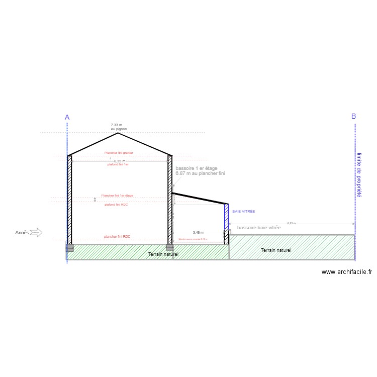 COUPE AA 44. Plan de 3 pièces et 24 m2