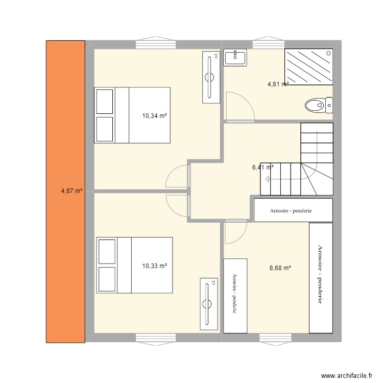 etage. Plan de 6 pièces et 45 m2