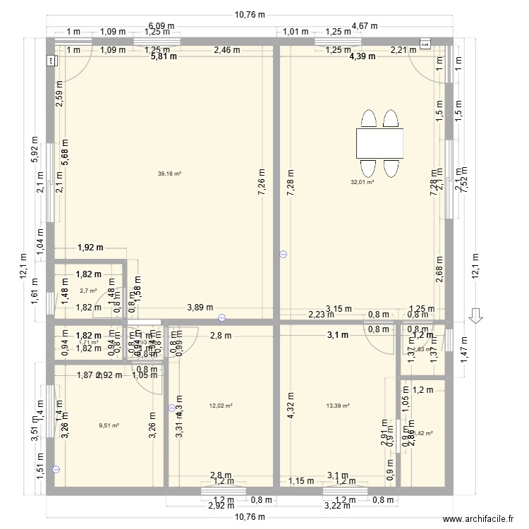 papy travaux +placo et portes. Plan de 16 pièces et 232 m2