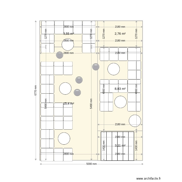 carcasse. Plan de 5 pièces et 34 m2