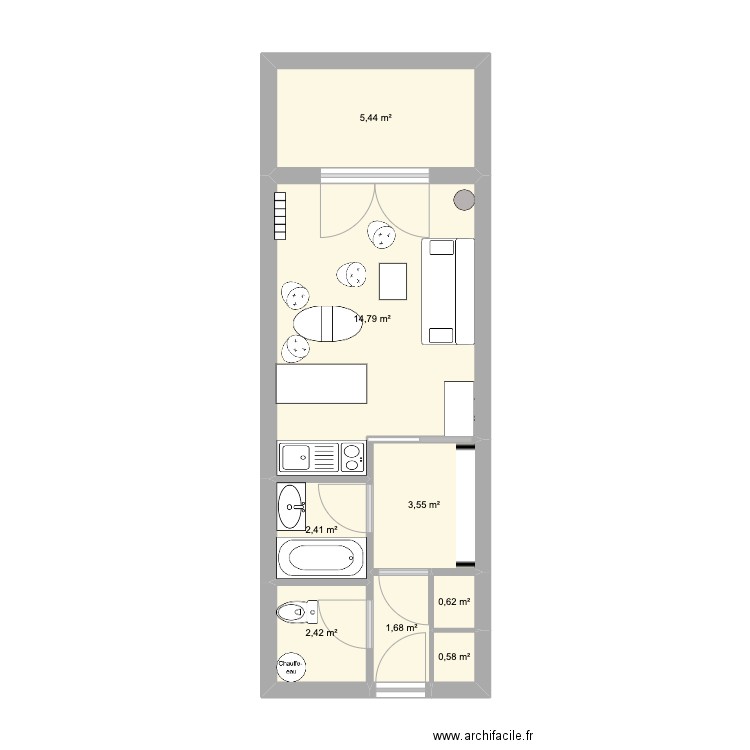 Appartement Les Marmottes Version sans plan travail. Plan de 8 pièces et 32 m2