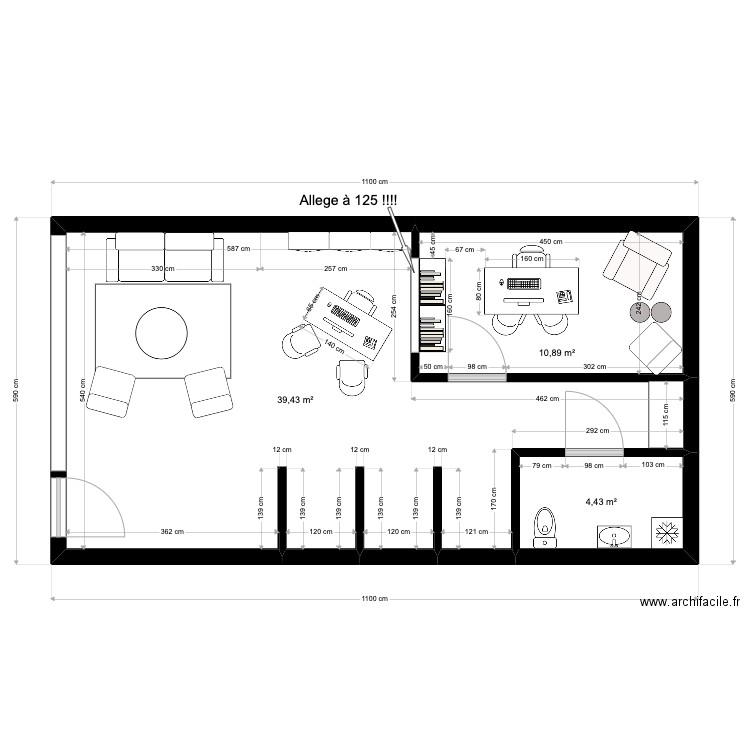 showroom caruana. Plan de 3 pièces et 55 m2