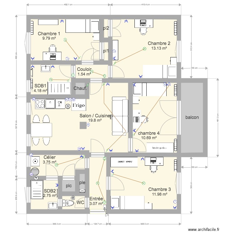 appartement renovation v5 après. Plan de 0 pièce et 0 m2