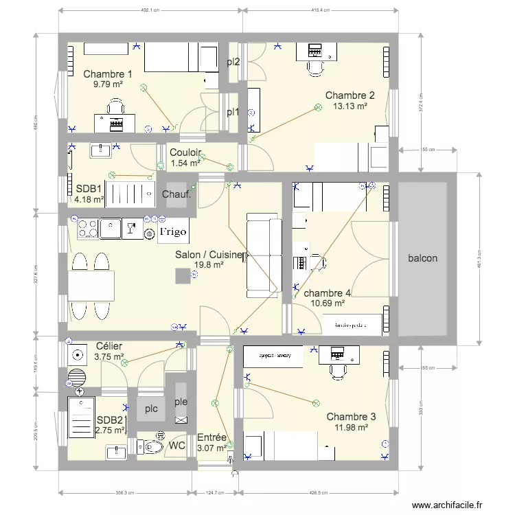 appartement renovation v5 apr&egrave;s. Plan de 
