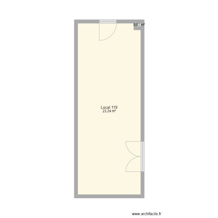 local 119. Plan de 2 pièces et 23 m2