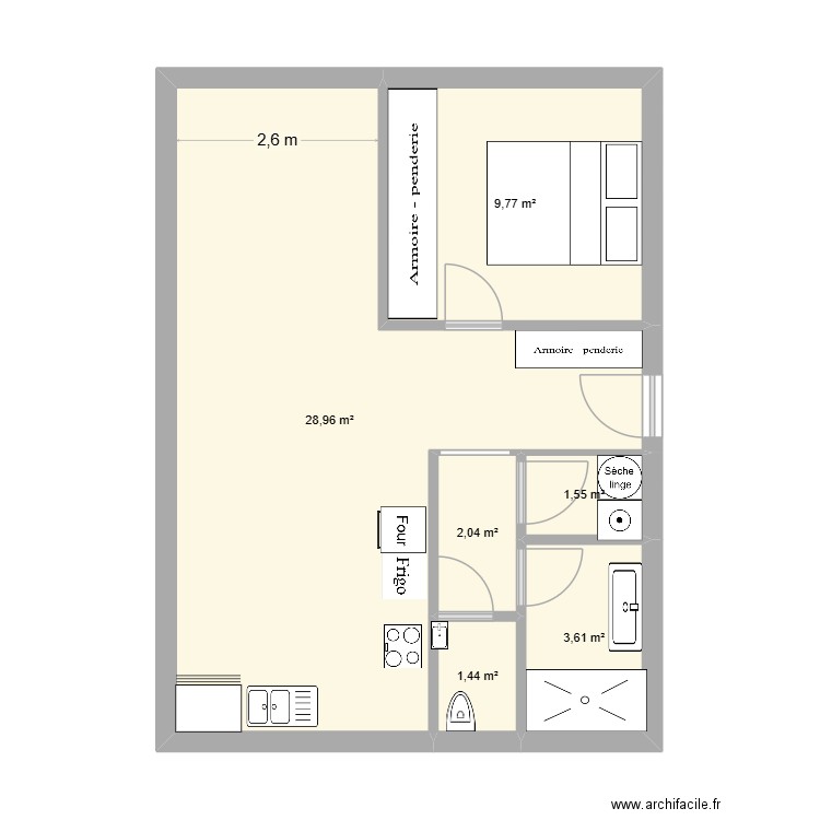 PLAN APPART DANIELLE. Plan de 6 pièces et 47 m2