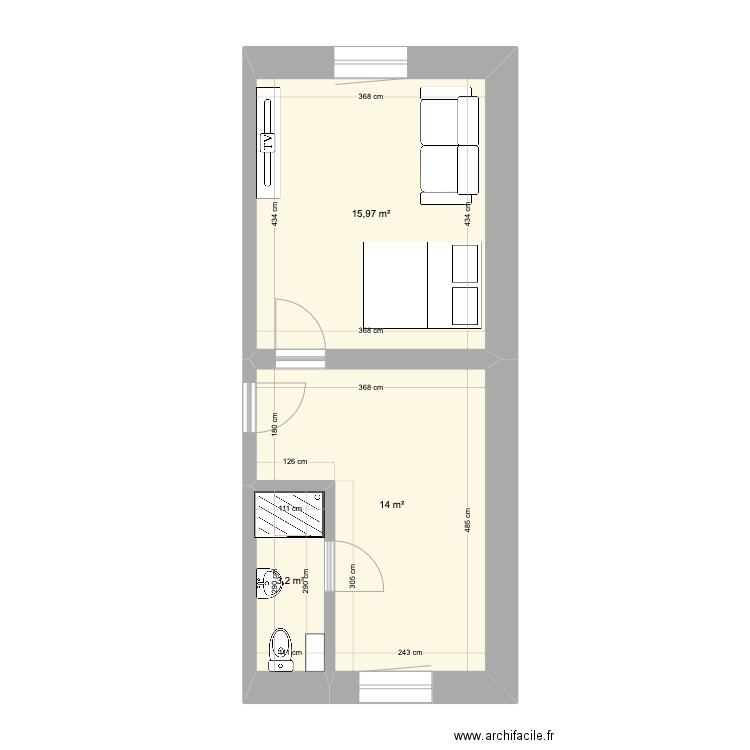 algrange. Plan de 3 pièces et 33 m2