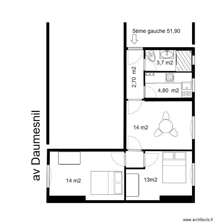 Daumesnil 5èmeG. Plan de 4 pièces et 17 m2