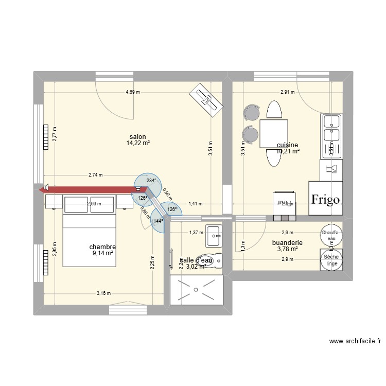 bureau1. Plan de 5 pièces et 40 m2