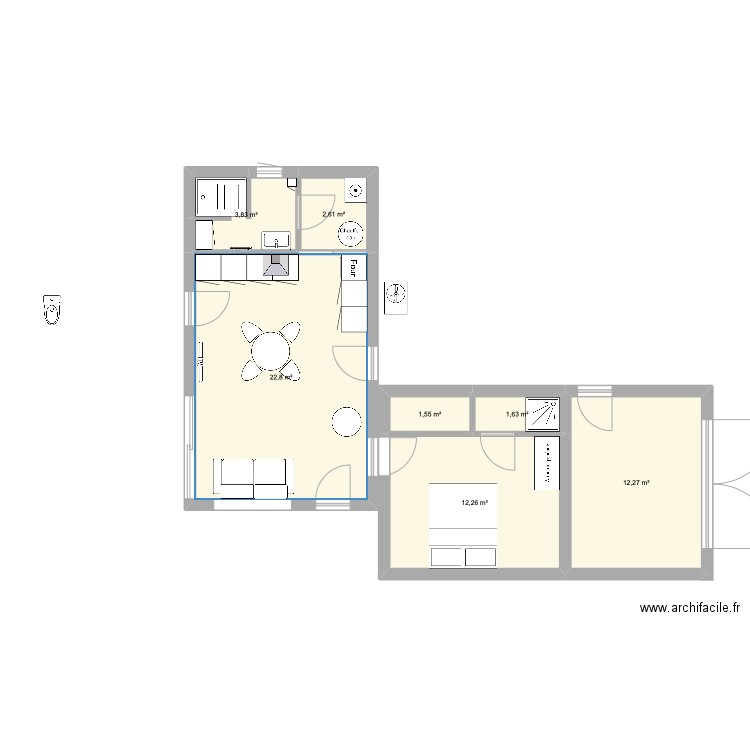 kaa 004 avec 2 wc. Plan de 7 pièces et 57 m2