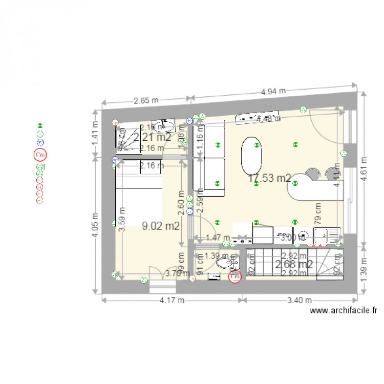 chauvin RDC rénové meublé. Plan de 0 pièce et 0 m2