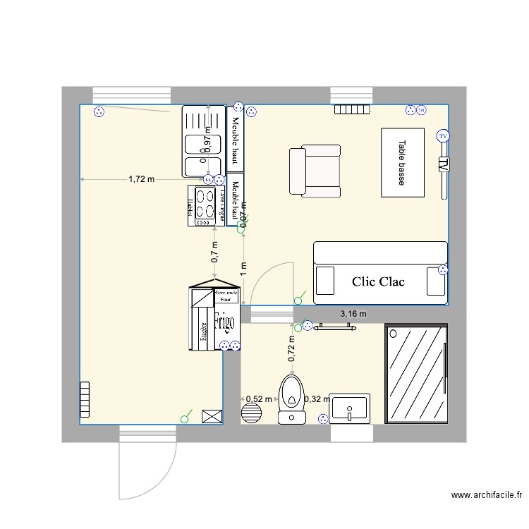 APPT 6 IDR Cognac . Plan de 2 pièces et 22 m2