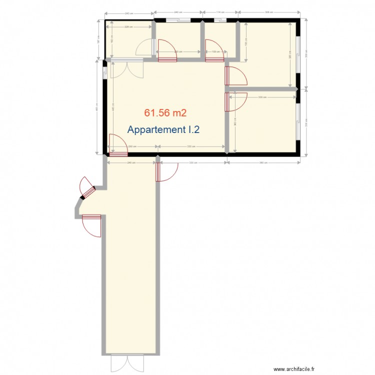 Superficie appartement I2. Plan de 7 pièces et 81 m2