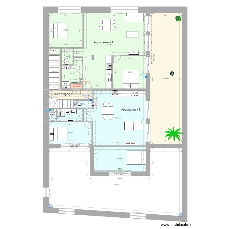 Pasteur Etage 1 d3. Plan de 18 pièces et 251 m2
