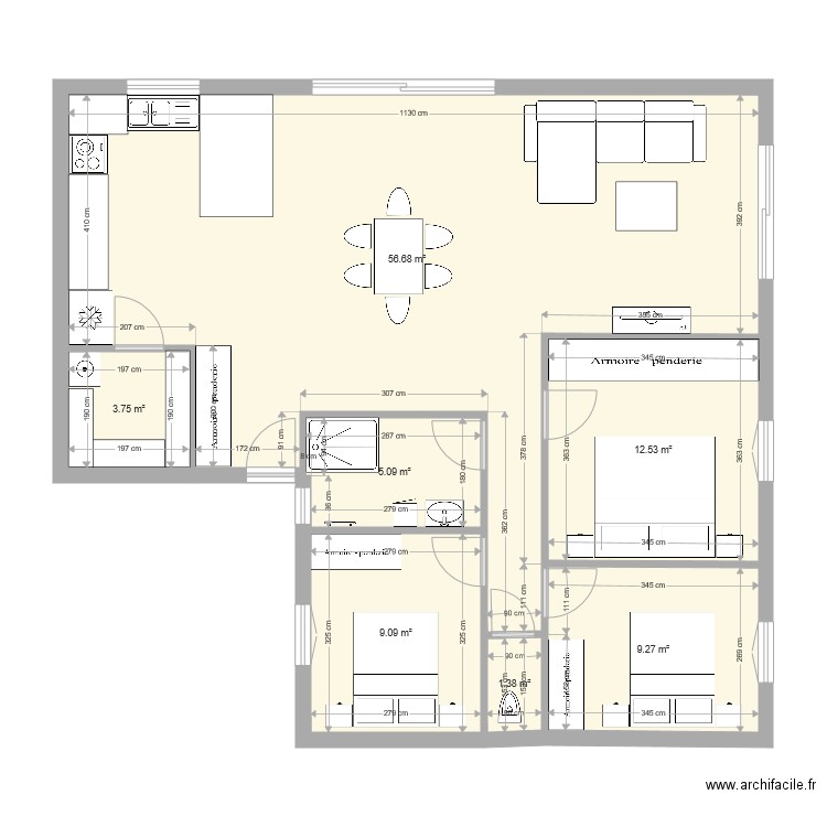 maison en L. Plan de 0 pièce et 0 m2