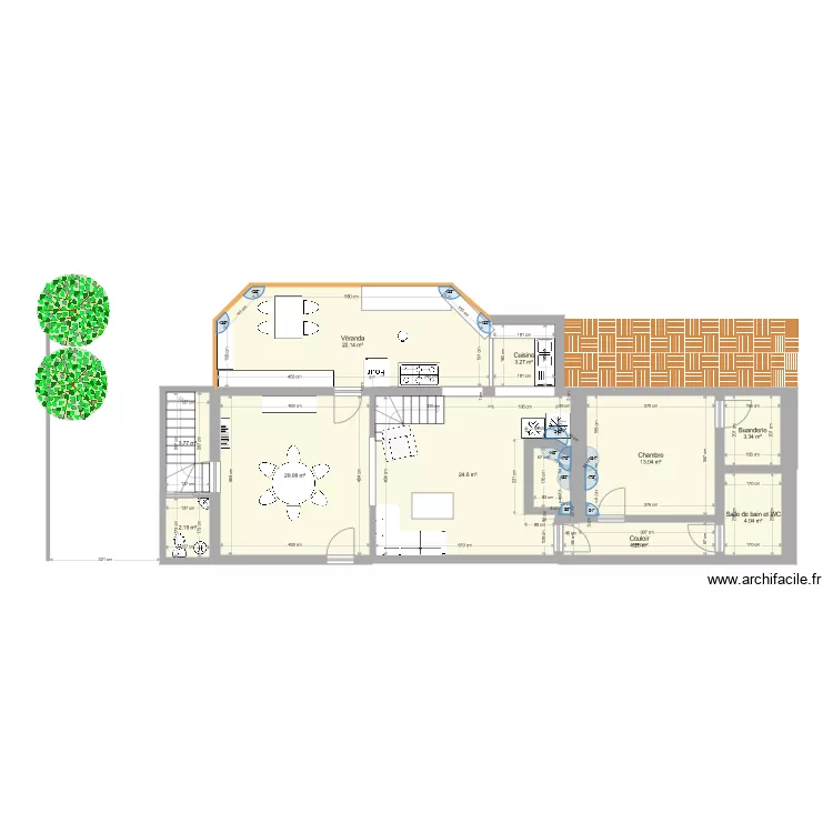 Triqueville cuisine v&eacute;randa. Plan de 