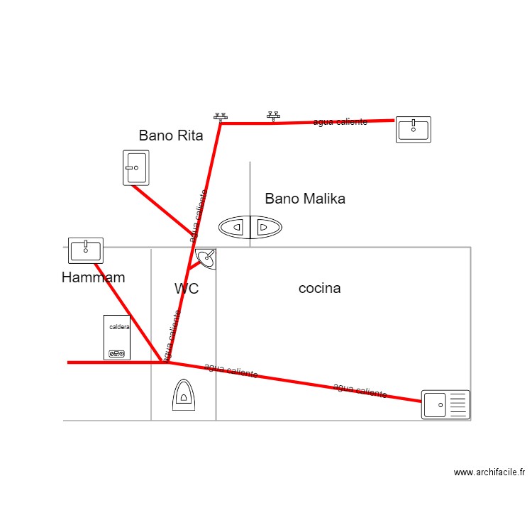 PLAN EAU CHAUDE. Plan de 0 pièce et 0 m2