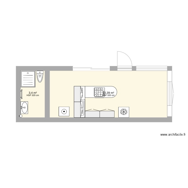 Tiny house. Plan de 2 pièces et 20 m2