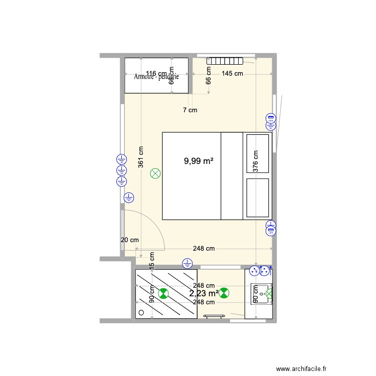 chambre manu Vfinal avec meubles. Plan de 0 pièce et 0 m2