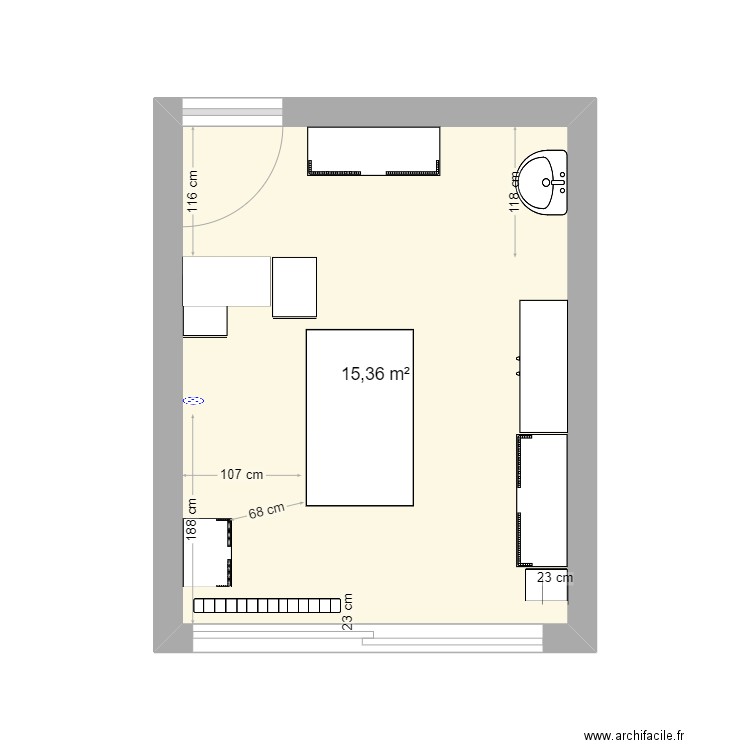 bureau gdc 2. Plan de 1 pièce et 15 m2