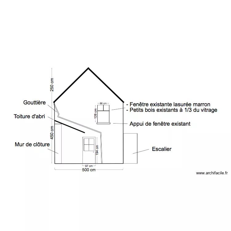 DPT Fa&ccedil;ade Est - &Eacute;tat existant. Plan de 