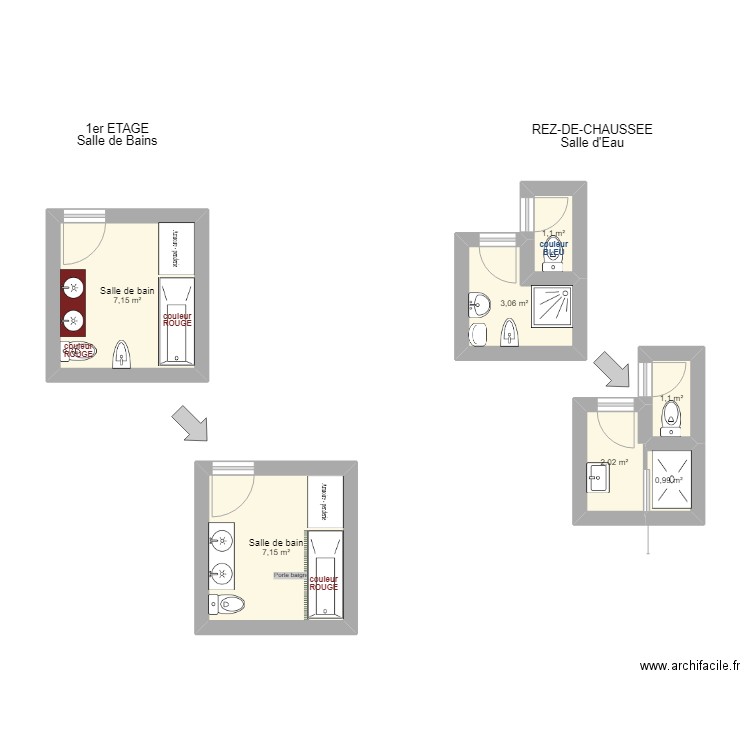 Raimu_eau et bains. Plan de 7 pièces et 23 m2