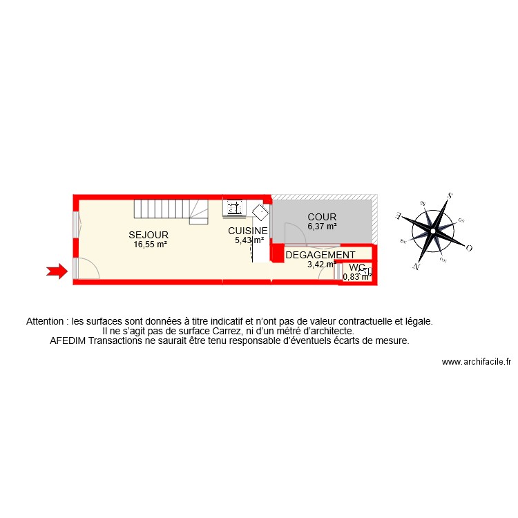 BI 7896 RDC. Plan de 7 pièces et 33 m2