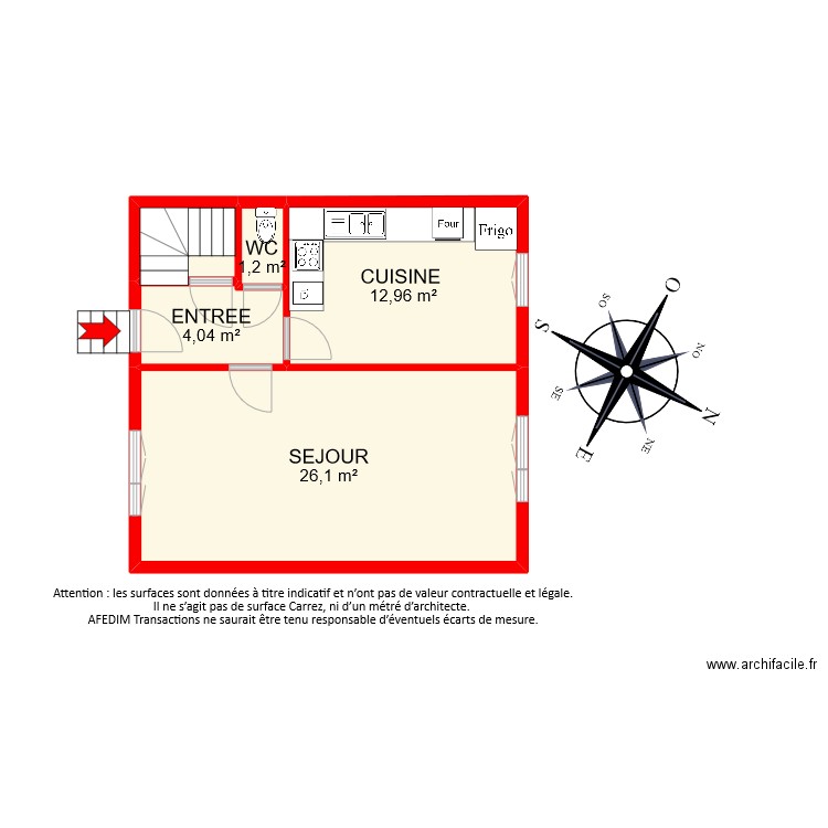 BI9987 RDC. Plan de 5 pièces et 47 m2