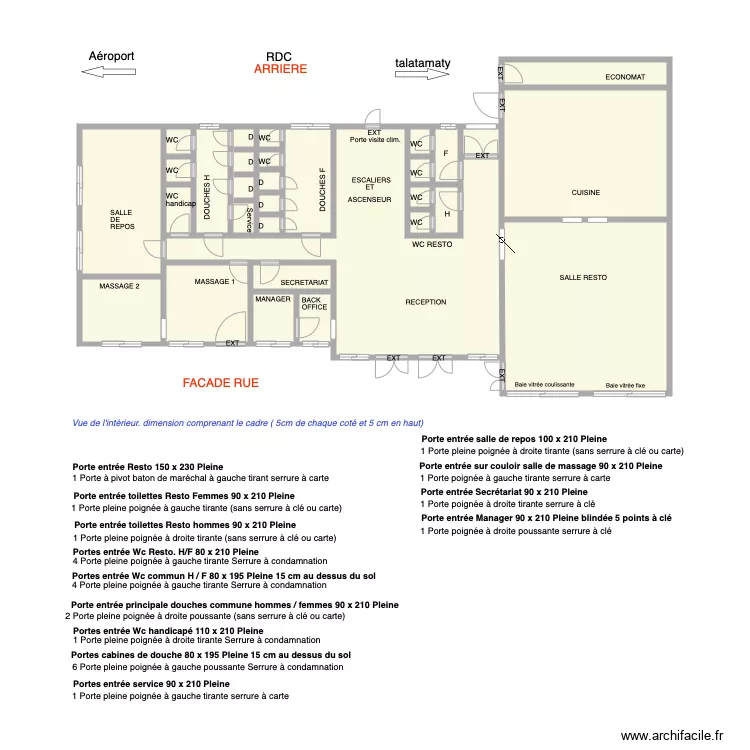 Ouvertures RDC portes Int&eacute;rieur. Plan de 