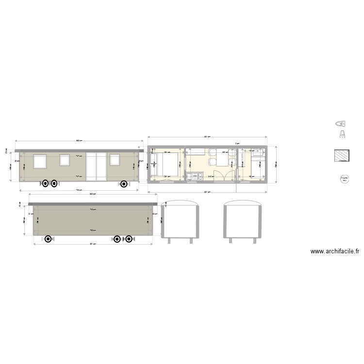 roulotte porte double 8m perrier. Plan de 4 pièces et 48 m2