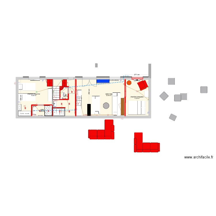 Bidart RDJ meuble. Plan de 6 pièces et 61 m2