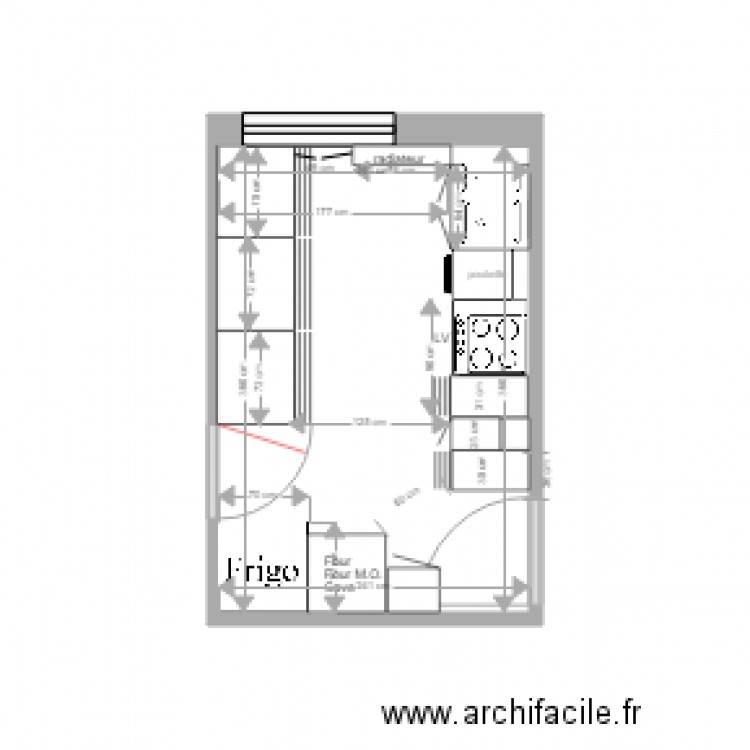 cuisine 4 plan de travail. Plan de 1 pièce et 9 m2