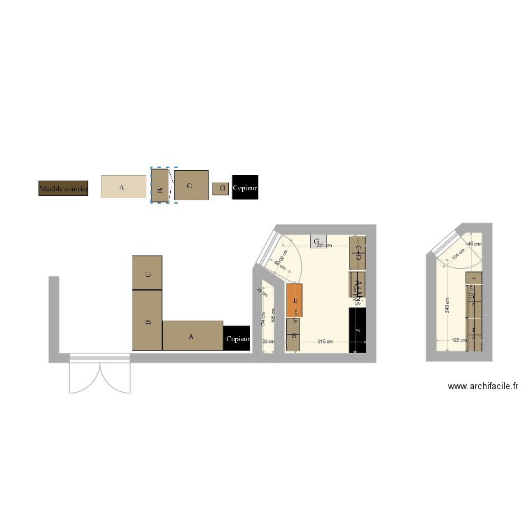 CIELL pièces diverses. Plan de 3 pièces et 11 m2