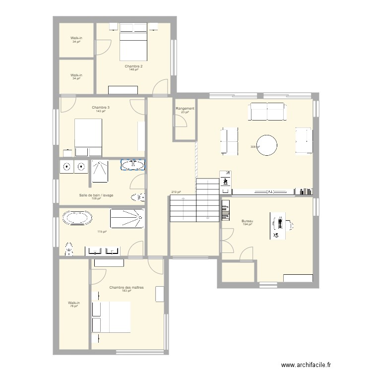 Maison Legue 133 ÉTAGE. Plan de 13 pièces et 149 m2