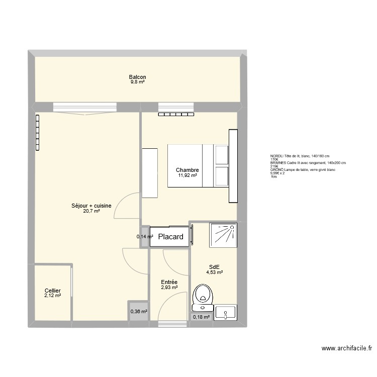 Plan T2. Plan de 9 pièces et 53 m2