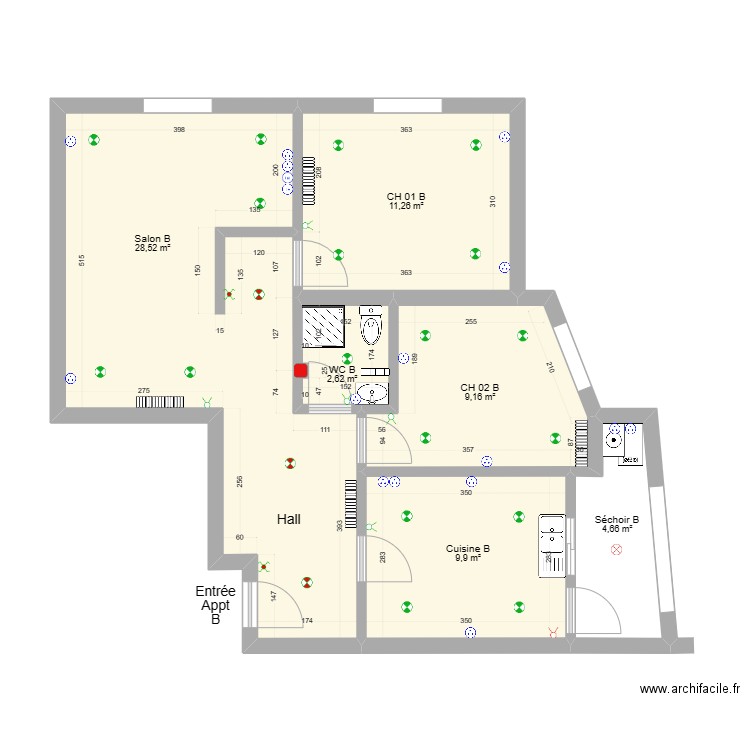 Projet Ghazela Appt B ELEC. Plan de 6 pièces et 66 m2