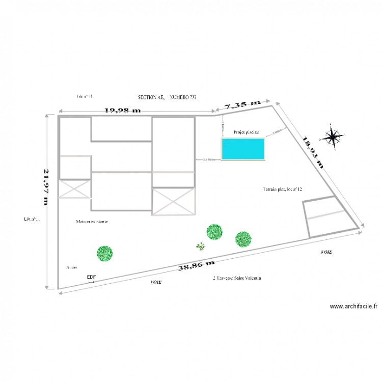  Plan de masse PISCINE AUTRE SENS à 3M  5 7M fois 3 M. Plan de 0 pièce et 0 m2