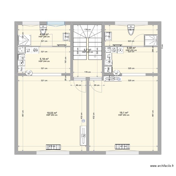 Etage1. Plan de 6 pièces et 63 m2